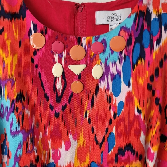 Belle Badgley Mischka Ikat Cotton Multi Color Sleeveless Sheath Dress Size 10 - Picture 8 of 15